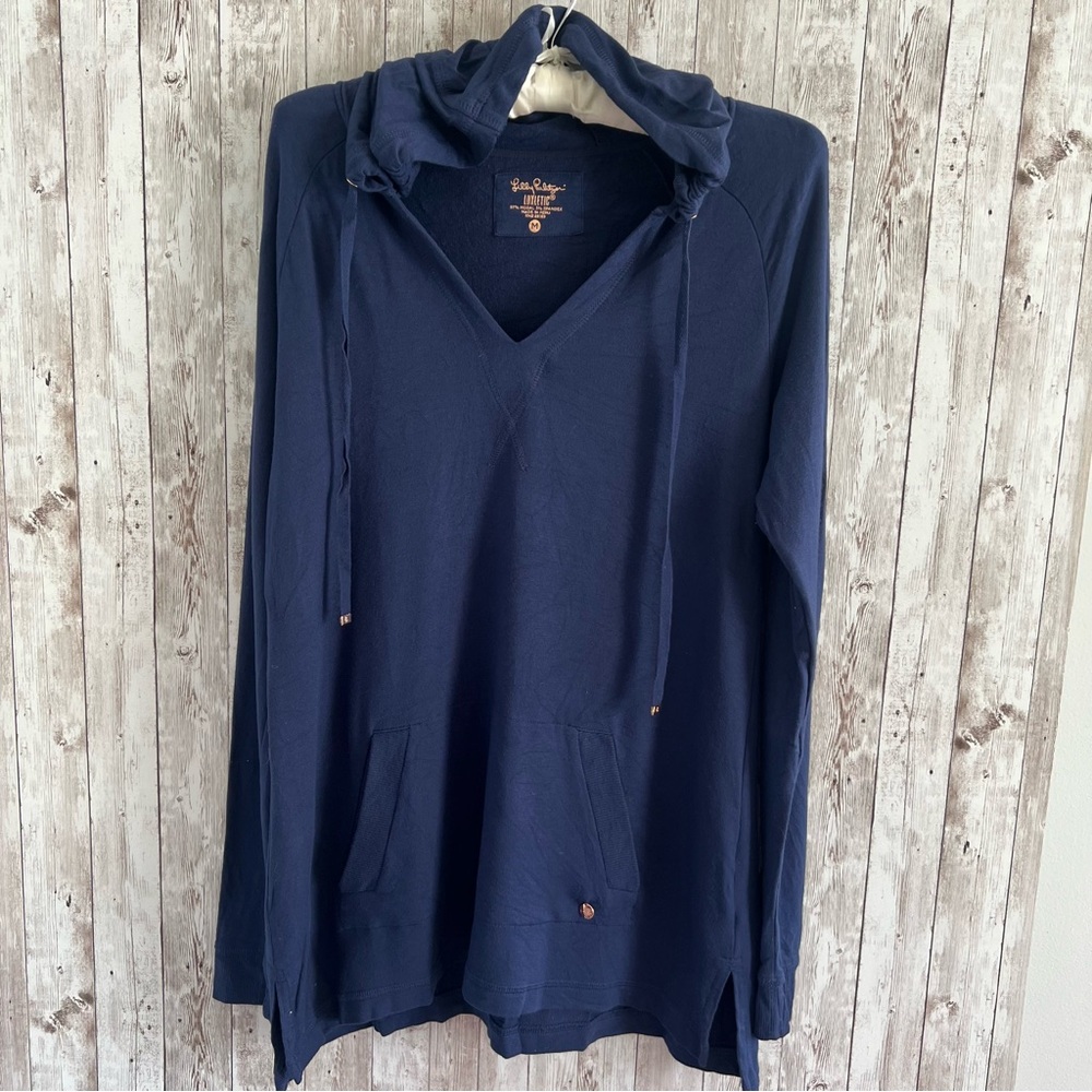Lilly Pulitzer Luxletic Navy Pullover Long Sleeve Tunic Hooded Medium
